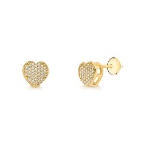 Brinco Chuveiro Coração de Ouro 18k com Moissanite