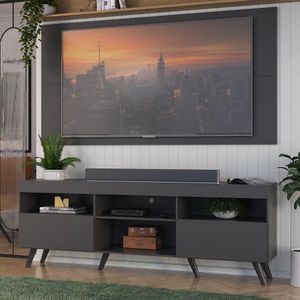 Rack c/ Painel P/TV até 65" e Pés Retrô Flórida Multimóveis Preto