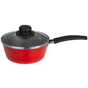 Panela Multiflon Essencial em Alumínio com Revestimento Interno Antiaderente e Tampa de Vidro com Saída de Vapor 16 cm  Vermelha
