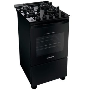 Fogão Brastemp 4 Bocas BFO4VAE com Mesa de Vidro Temperado, Grades Duplas de Ferro Fundido e Acendimento Automático Bivolt  Preto