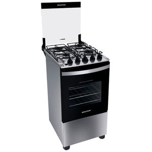 Fogão Brastemp 4 Bocas BFO4NBR Clean com Mesa de Inox, 2 Prateleiras Ajustáveis e Acendimento automático Bivolt  Inox