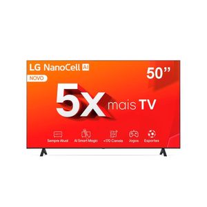 Smart TV 50" LG 4K NanoCell 50NANO80T com processador A5 AI, Hub de Esportes, Alexa, Chromecast integrado, webOS 24 e Controle Smart Magic