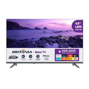 "Smart TV DLED 43"" Full HD Britânia BTV43VA4REGB Roku TV com HDMI, USB, Wi-Fi, Dolby Audio, Processador Quad-Core e Conexão com Alexa"