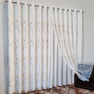 Cortina Bordada com Forro e Voil 3.00 x 2.30 Mts Vivalutex Safira Bege 1003