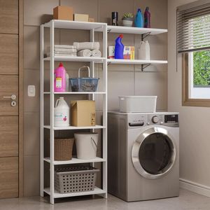 Estante Armário Multiuso e Prateleiras para Lavanderia 139cm Branco Madesa