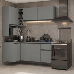 Armário de Cozinha Completa de Canto 265 cm Suspensa Cinza Nice Madesa 06